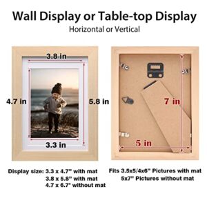 KINLINK 5x7 Picture Frames Natural Wood Frames with Acrylic Plexiglass for Pictures 4x6 with Mat or 5x7 without Mat, Tabletop and Wall Mounting Display, Set of 4