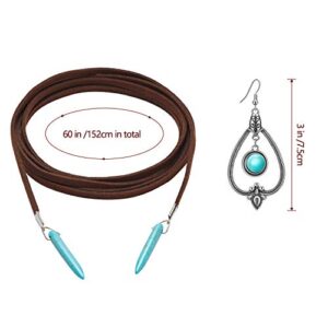 Hicarer Bohemian Turquoise Pendant Long Choker Suede Choker Necklace with Vintage Turquoise Statement Dangle Earrings for Women