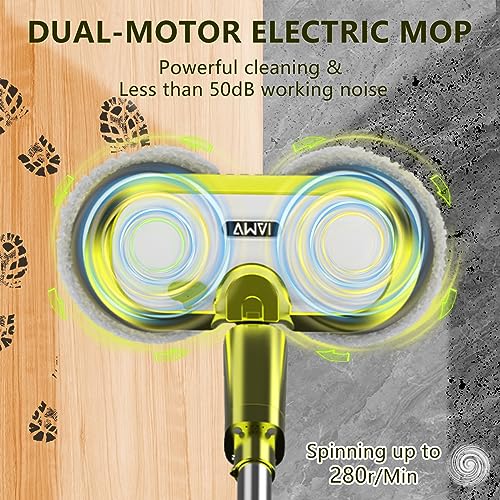 Cordless Electric Mop, Electric Spin Mop with LED Headlight and Water Spray, Up to 60 mins Powerful Floor Cleaner with 300ml Water Tank, Polisher for Hardwood, Tile Floors, Quiet Cleaning & Waxing