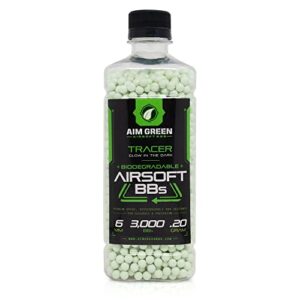 aim green tracer biodegradable airsoft bbs, glow-in-the-dark bbs, 3,000 count, 0.20 grams