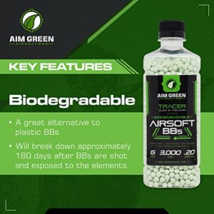 Aim Green Tracer Biodegradable Airsoft BBS, Glow-in-The-Dark BBS, 3,000 Count, 0.20 Grams