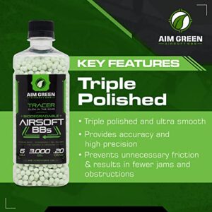 Aim Green Tracer Biodegradable Airsoft BBS, Glow-in-The-Dark BBS, 3,000 Count, 0.20 Grams