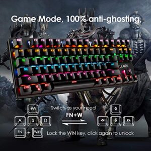 Mechanical Gaming Keyboard and Mouse Combo,87 Keys Compact Rainbow Backlit Keyboard,RGB Backlit 6400 DPI Lightweight Gaming Mouse with Honeycomb Shell for Windows PC Gamers