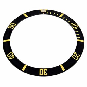 Ewatchparts BEZEL INSERT COMPATIBLE WITH ROLEX SUBMARINER BLACK WITH YELLOW FONTS FITS 16613, 16803