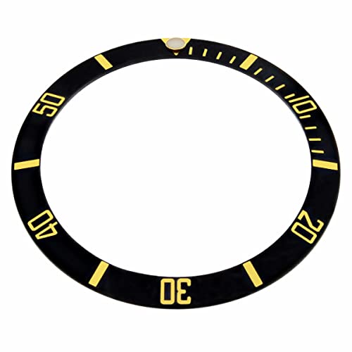 Ewatchparts BEZEL INSERT COMPATIBLE WITH ROLEX SUBMARINER BLACK WITH YELLOW FONTS FITS 16613, 16803