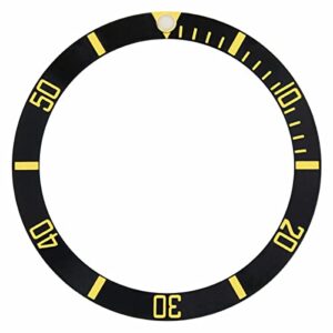 ewatchparts bezel insert compatible with rolex submariner black with yellow fonts fits 16613, 16803