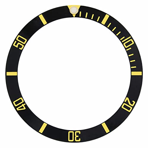 Ewatchparts BEZEL INSERT COMPATIBLE WITH ROLEX SUBMARINER BLACK WITH YELLOW FONTS FITS 16613, 16803