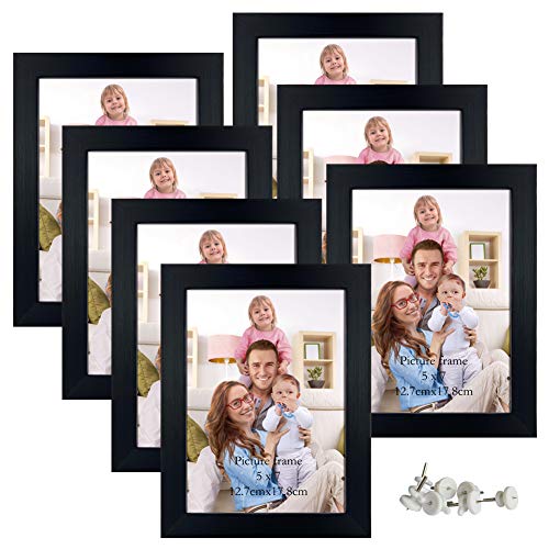 Giftgarden 5x7 Picture Frame 7 Pack Real Glass Black 5 by 7 Photo Frames Set for Wall or Tabletop Display