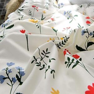 Erosebridal Boho Floral Bedding Set Yellow Flower Duvet Cover Blue Red Blossom Comforter Cover Botanical Country Garden Leaf Branch Quilt Cover for Kids Girls Women Room Decor Full Size,White Brown