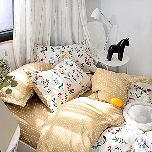 Erosebridal Boho Floral Bedding Set Yellow Flower Duvet Cover Blue Red Blossom Comforter Cover Botanical Country Garden Leaf Branch Quilt Cover for Kids Girls Women Room Decor Full Size,White Brown