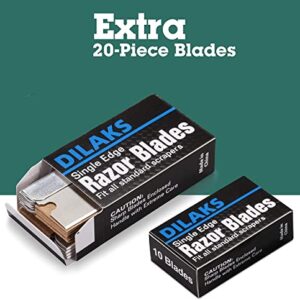 DILAKS 2-Pack Razor Scraper, All Metal Heavy Duty Razor Blade Scraper with Extra 20-Piece Blades