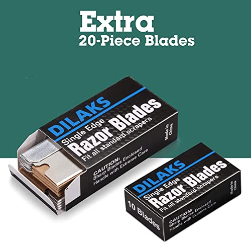 DILAKS 2-Pack Razor Scraper, All Metal Heavy Duty Razor Blade Scraper with Extra 20-Piece Blades