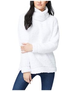 nautica women's mock neck sherpa sweater, bright white, medium