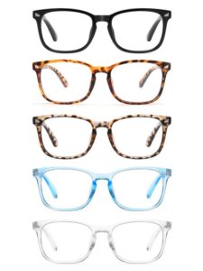 ccvoo 5 pack blue light blocking reading glasses, filter uv ray/glare fashion non prescription fake gaming eyeglasses women/men (*c1 mix, 2.5)