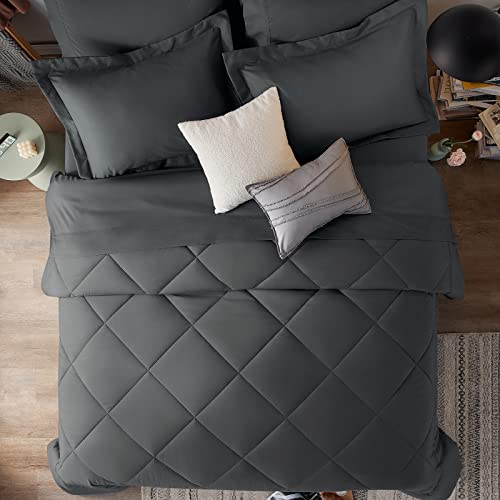 CozyLux King Bed in a Bag 7-Pieces Comforter Sets with Comforter and Sheets Dark Grey All Season Bedding Sets with Comforter, Pillow Shams, Flat Sheet, Fitted Sheet and Pillowcases