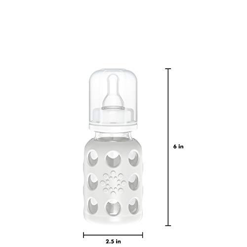 Lifefactory 4-Ounce BPA-Free Glass Baby Bottle with Stage 1 Nipple and Protective Silicone Sleeve, Stone Gray