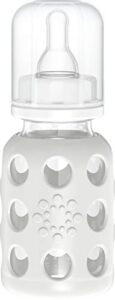 lifefactory 4-ounce bpa-free glass baby bottle with stage 1 nipple and protective silicone sleeve, stone gray