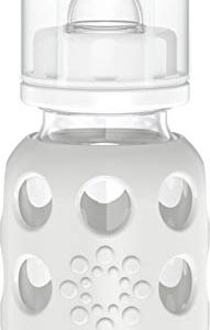 Lifefactory 4-Ounce BPA-Free Glass Baby Bottle with Stage 1 Nipple and Protective Silicone Sleeve, Stone Gray