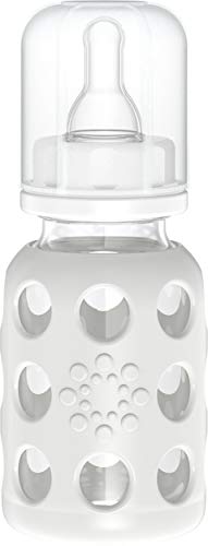 Lifefactory 4-Ounce BPA-Free Glass Baby Bottle with Stage 1 Nipple and Protective Silicone Sleeve, Stone Gray