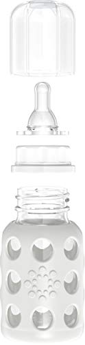 Lifefactory 4-Ounce BPA-Free Glass Baby Bottle with Stage 1 Nipple and Protective Silicone Sleeve, Stone Gray