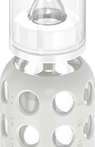 Lifefactory 4-Ounce BPA-Free Glass Baby Bottle with Stage 1 Nipple and Protective Silicone Sleeve, Stone Gray