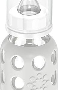 Lifefactory 4-Ounce BPA-Free Glass Baby Bottle with Stage 1 Nipple and Protective Silicone Sleeve, Stone Gray