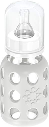 Lifefactory 4-Ounce BPA-Free Glass Baby Bottle with Stage 1 Nipple and Protective Silicone Sleeve, Stone Gray