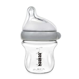 haakaa gen.3 natural glass baby bottle 4.2oz/120ml - wide neck anti-colic slow flow nipple for 0m+ breastfed baby, newborn registry essentials,bpa-free - 1 pk