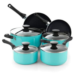 cook n home kitchen cookware sets nonstick, pots and pans set includes stockpots, saucepans, frying pans, dutch oven pot with lids, 10-piece, turquoise