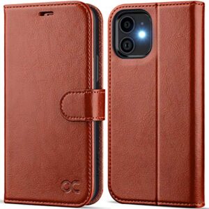 ocase compatible with iphone 12 case/compatible with iphone 12 pro wallet case, pu leather flip case with card holders rfid blocking kickstand phone cover 6.1 inch (brown)