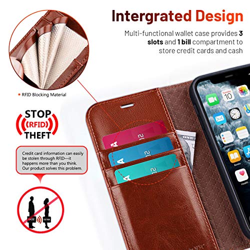 OCASE Compatible with iPhone 12 Case/Compatible with iPhone 12 Pro Wallet Case, PU Leather Flip Case with Card Holders RFID Blocking Kickstand Phone Cover 6.1 Inch (Brown)