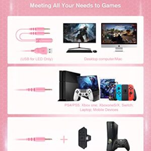 ZIUMIER Z30 Pink Gaming Headset for PS4, PS5, Xbox One, PC, Wired Over-Ear Headphone with Noise Canceling Microphone, LED Flowing RGB Light, 7.1 Surround Sound,Comfortable Earmuffs