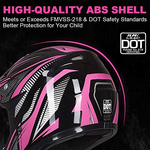 ILM Youth Kids ATV Motocross Helmet Goggles Sports Gloves Dirt Bike Motorcycle Off Road DOT Approved B07 (Youth-L, Pink Black)