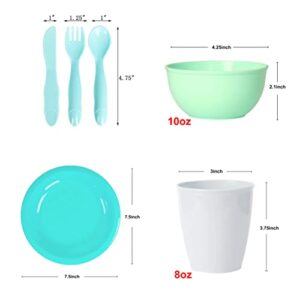 Youngever 54 pcs Plastic Kids Dinnerware Set of 9 in 9 Coastal Colors, Toddler Dining Set, Cups, Kids Plates, Kids Bowls, Flatware Set, Kids Dishes Set