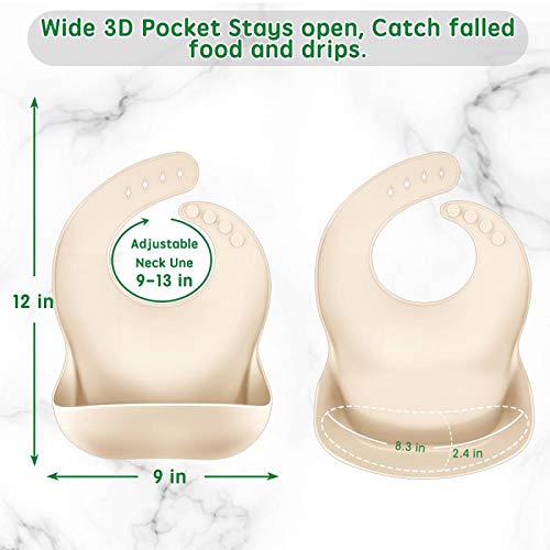 Silicone Bibs for Babies &Toddler, Waterproof PBA-Free Easy Clean Feeding Bibs (6-72months)