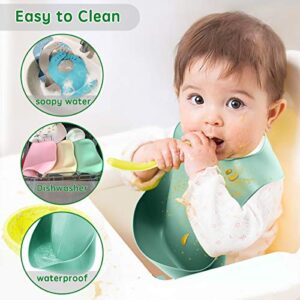 Silicone Bibs for Babies &Toddler, Waterproof PBA-Free Easy Clean Feeding Bibs (6-72months)