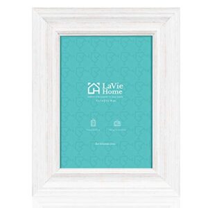lavie home 5x7 picture frames (1 pack, distressed white) rustic photo frame set with high definition glass for wall mount & table top display