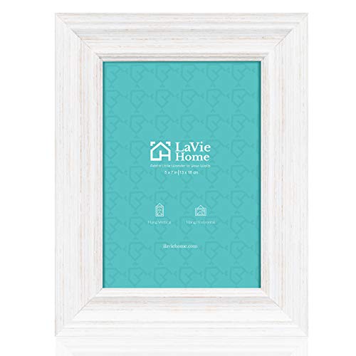 LaVie Home 5x7 Picture Frames (1 Pack, Distressed White) Rustic Photo Frame Set with High Definition Glass for Wall Mount & Table Top Display