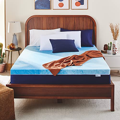 Sleep Innovations 3 Inch Cooling Gel Infused Memory Foam Mattress Topper, Queen Size, Cool Comfort, Medium Support,Blue