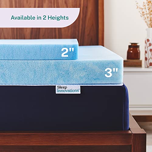 Sleep Innovations 3 Inch Cooling Gel Infused Memory Foam Mattress Topper, Queen Size, Cool Comfort, Medium Support,Blue