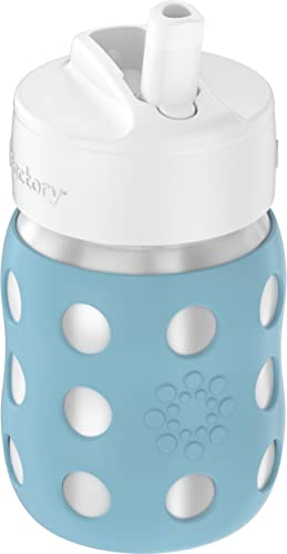 Lifefactory 8-Ounce Stainless-Steel Vacuum-Insulated Wide-Neck Baby Bottle with Straw Cap, Denim (LS2241WDE4)