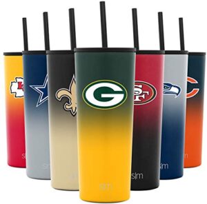 simple modern officially licensed nfl green bay packers insulated tumbler with straw and flip lids | gifts for men and women 24oz travel mug thermos | classic collection | green bay packers