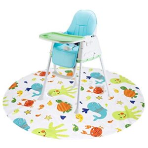 NUOBESTY Splat Mat for Under High Chair Round Undersea World Washable Waterproof Spill Mat Anti-Slip Floor Protector Table Cloth Cover Seat Pad Cushion 130CM