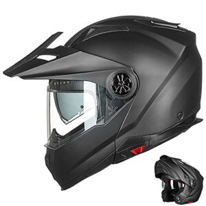 ilm motorcycle full face modular atv helmet three in one snowmobile casco with pinlock anti fog visor for men women dot model-909f(matte black xxl)