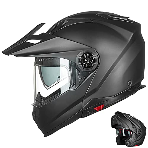 ILM Motorcycle Full Face Modular ATV Helmet Three in One Snowmobile Casco with Pinlock Anti Fog Visor for Men Women DOT Model-909F(Matte Black XXL)