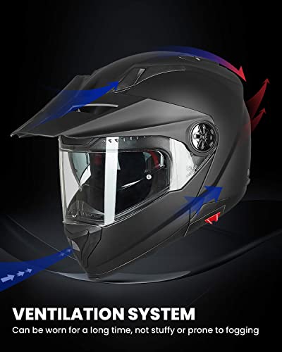 ILM Motorcycle Full Face Modular ATV Helmet Three in One Snowmobile Casco with Pinlock Anti Fog Visor for Men Women DOT Model-909F(Matte Black XXL)