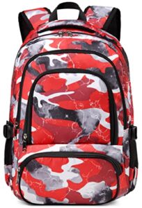 bluefairy kids backpack boys girls elementary school bags primary middle school book bags lightweight sturdy durable travel gifts for teenager daughter son mochila para niños 17 inch (camo red)