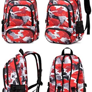 BLUEFAIRY Kids Backpack Boys Girls Elementary School Bags Primary Middle School Book Bags Lightweight Sturdy Durable Travel Gifts for Teenager Daughter Son Mochila para niños 17 Inch (Camo Red)