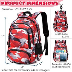 BLUEFAIRY Kids Backpack Boys Girls Elementary School Bags Primary Middle School Book Bags Lightweight Sturdy Durable Travel Gifts for Teenager Daughter Son Mochila para niños 17 Inch (Camo Red)