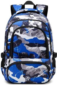 bluefairy kids backpack boys elementary school bags primary middle school book bags for teens kindergarten sturdy waterproof lightweight durable travel gifts 17 inch ages 6-12 (camo blue)